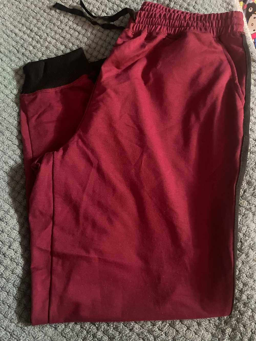 LuLaRoe Burgundy Track Pants with Black Cuffs